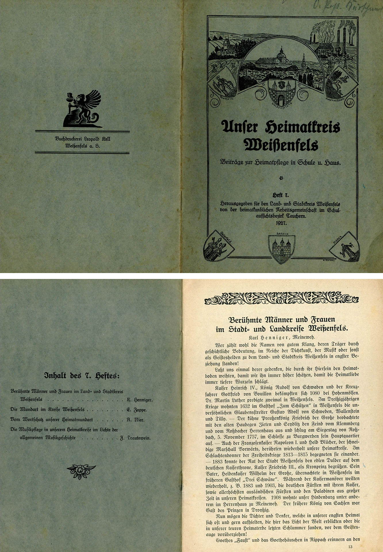 Unser Heimatkreis Weißenfels - Heft 7 / 1927 - Beiträge zur Heimatpflege - Land- und Stadtkreis Weißenfels
